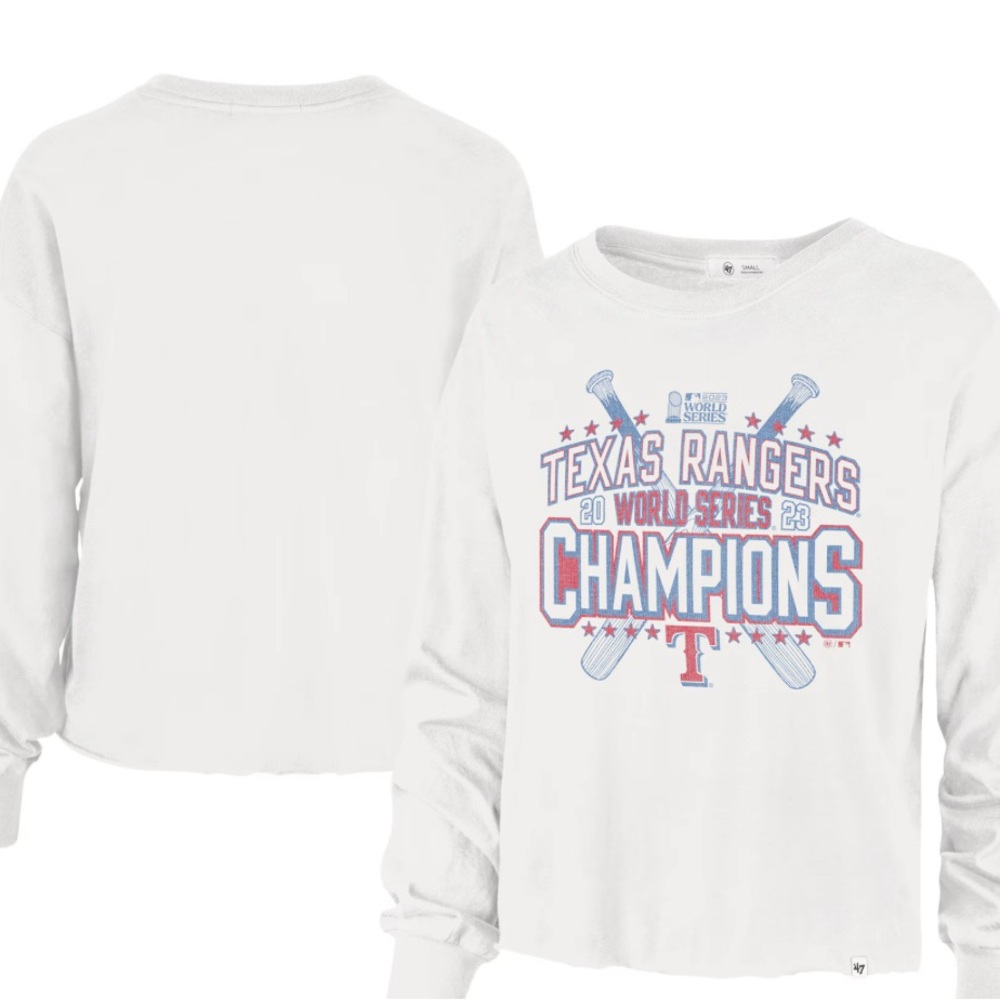 Texas Rangers ‘47 Women’s Large 2023 World Series Championship crop T Shirt